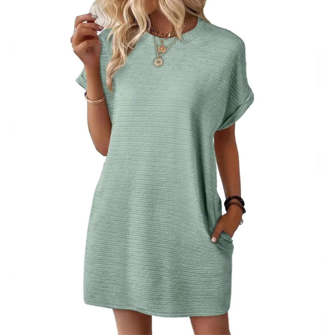 Stylish Flowy Mini Dress for Women with Round Neck