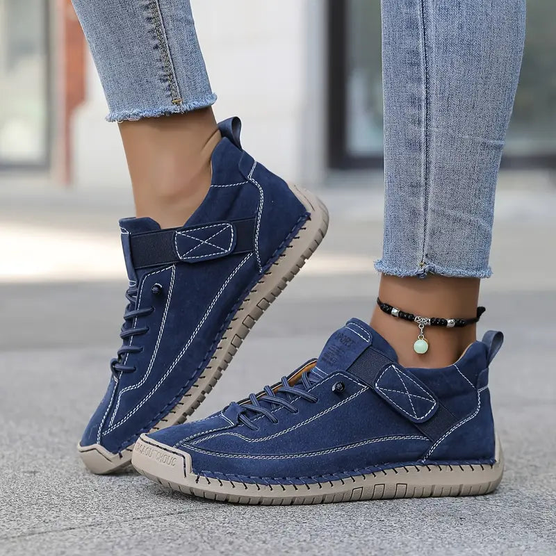 Comfortable Orthopedic Sneakers for Women with Lace Up Leather Velcro Strap Non Slip Walking Style