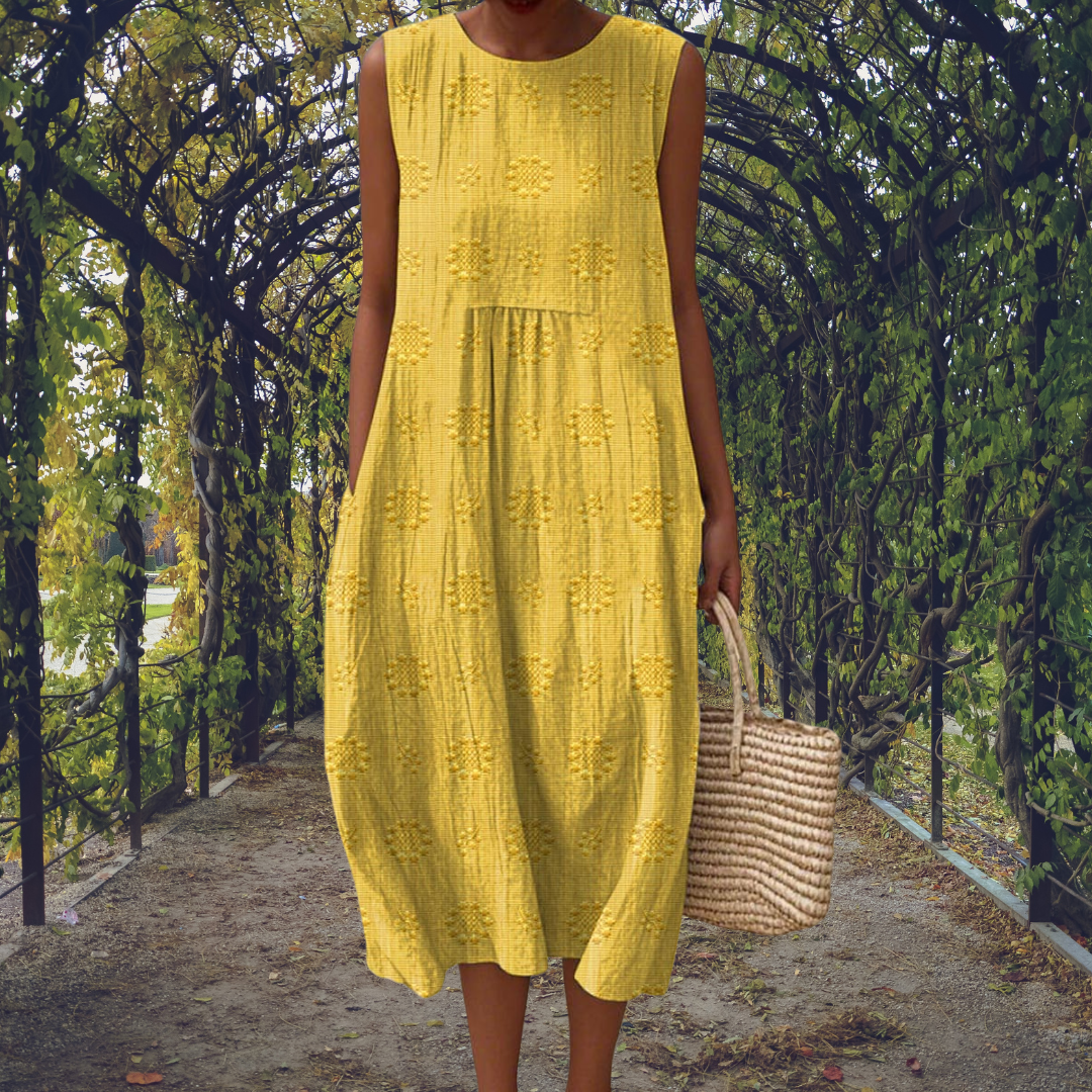 Effortless Floral Midi Dress for Women with Sleeveless Pocket