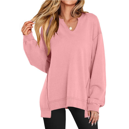 Comfortable Oversized Sweater for Women with V-Neck Long Sleeve Relaxed Style