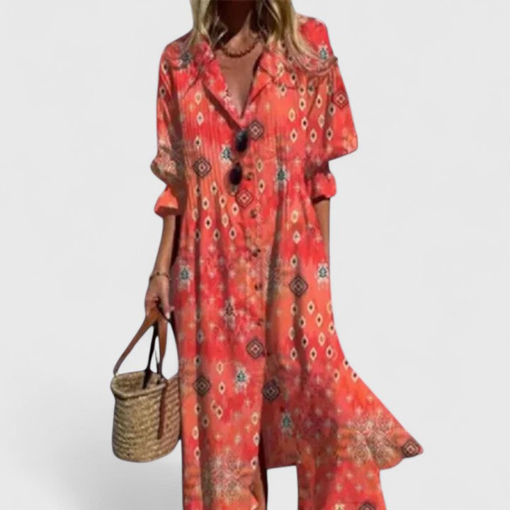 Effortless Floral Print Shirt Dress for Women with Button Down Long Sleeve Midi Style