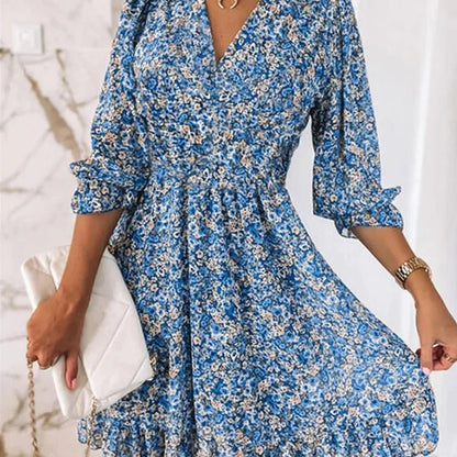 Stylish Floral Midi Dress for Women with V Neck