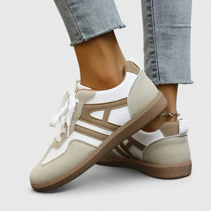 Stylish Orthopedic Sneakers for Women with Retro Trainer Suede Panel Lace Up Gum Sole Casual Style