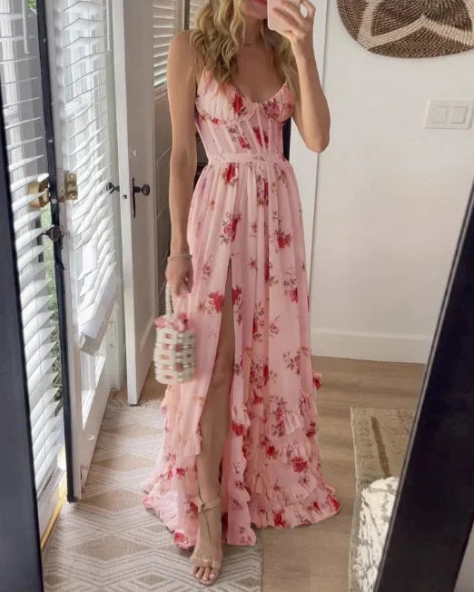 Stylish Floral Mini Dress for Women with V Neck Sleeveless