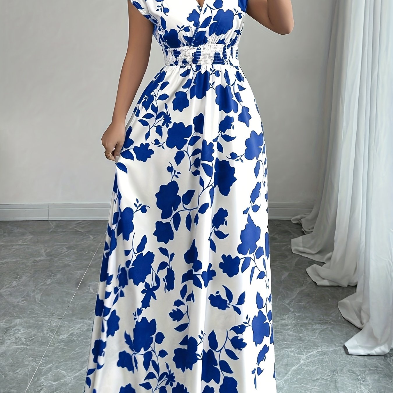 Elegant Floral Maxi Dress for Women with V Neck