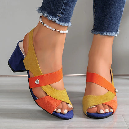 Comfortable Heels for Women with Cross Strap Block Heel Style