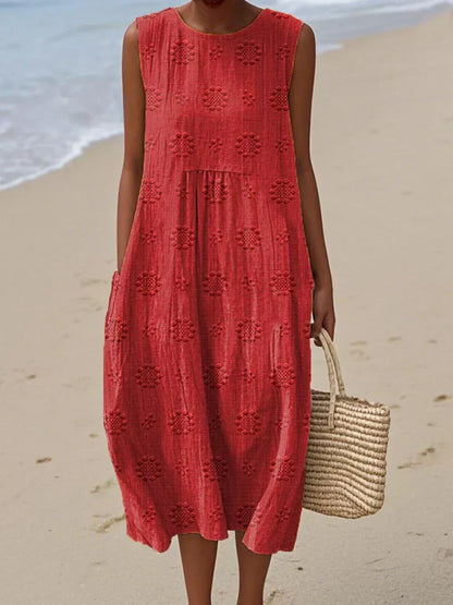 Stylish Floral Midi Dress for Women with Sleeveless Pocket