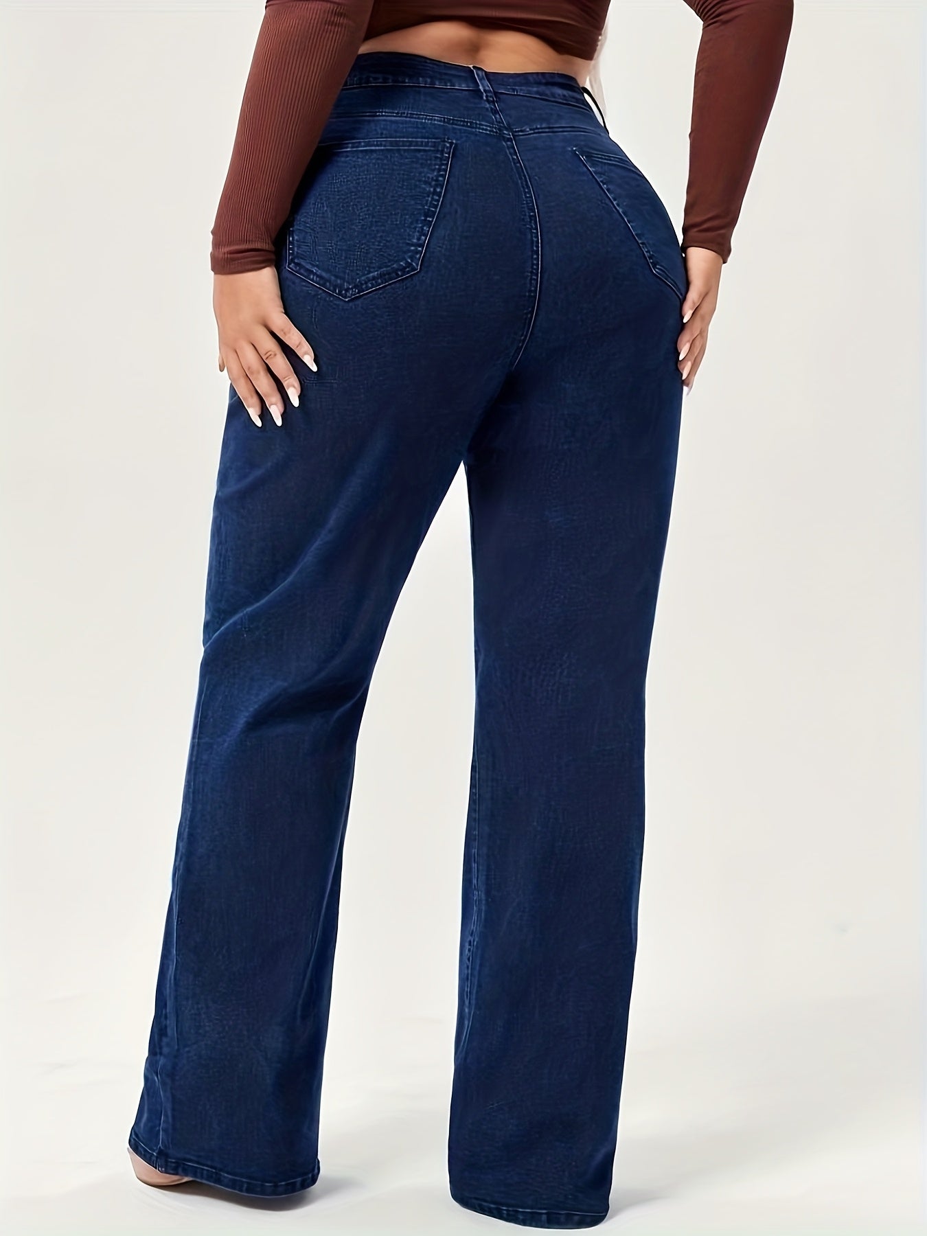 Effortless Relaxed Dark Blue Flare Jeans for Women with High Waist Classic Style