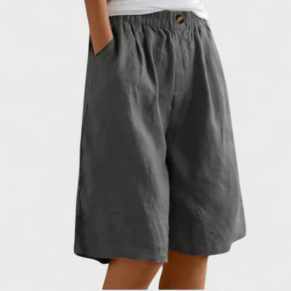 Effortless Linen Shorts for Women with High Waist Elastic Waistband Pocket Relaxed Casual Style
