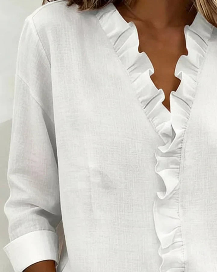 Stylish Blouse for Women with V Neck Long Sleeve Ruffled
