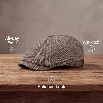 Classic Cap for Men with Vintage Herringbone Design