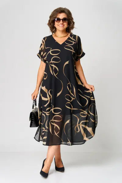 Elegant Black Evening Dress for Women with Short Sleeve Formal Wedding Guest Style