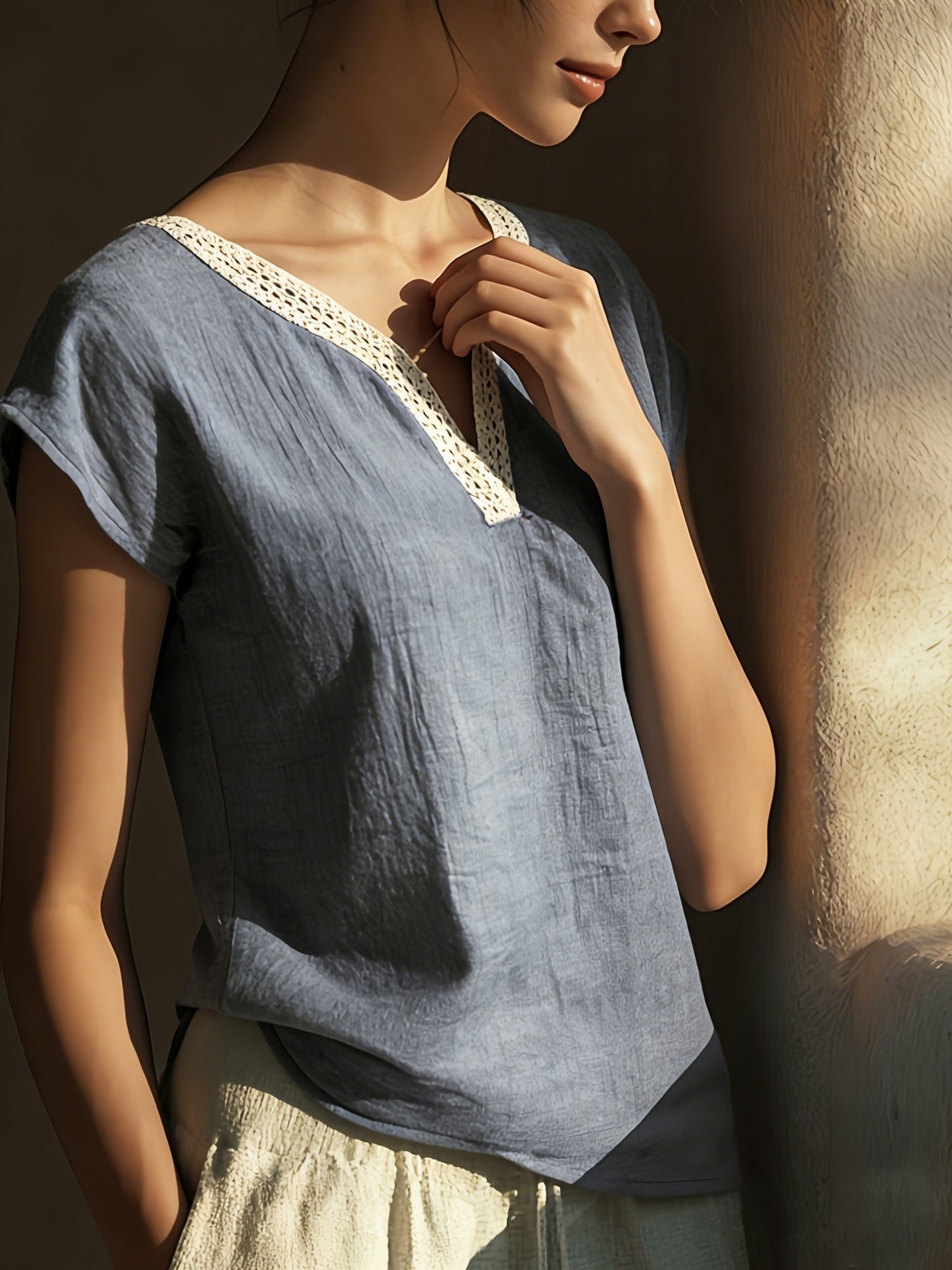 Stylish Lace Blouse for Women with V Neck