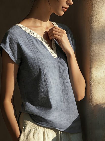 Stylish Lace Blouse for Women with V Neck