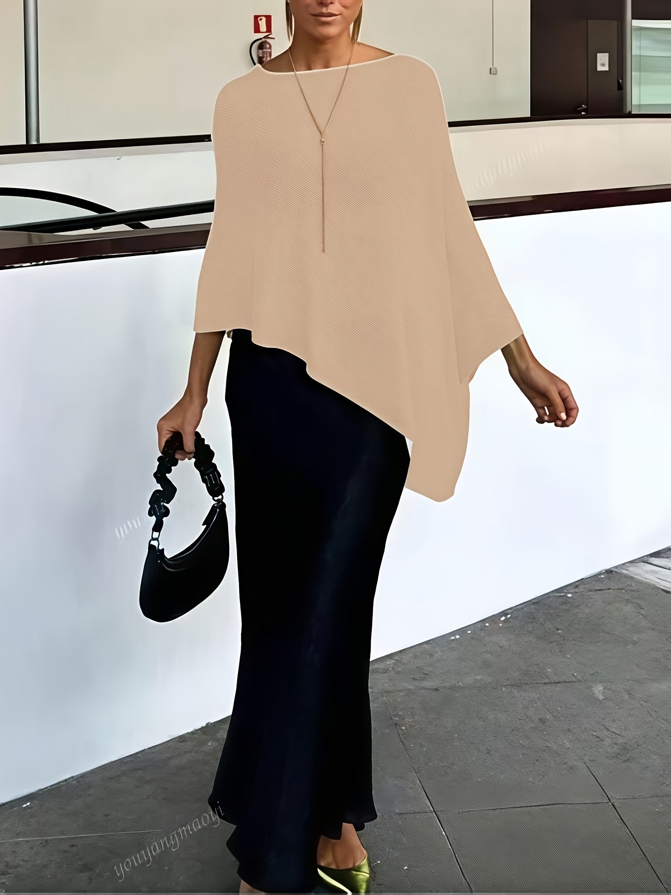 Elegant Poncho Shirts for Women with Half Zip Long Sleeve Asymmetric Hem Style