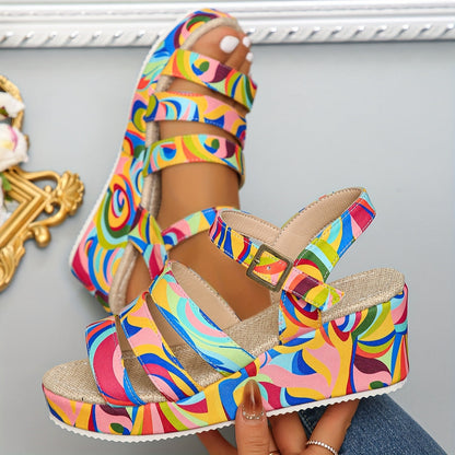 Comfortable Multicolour Wedge Sandals for Women with Platform Strappy Ankle Strap Style