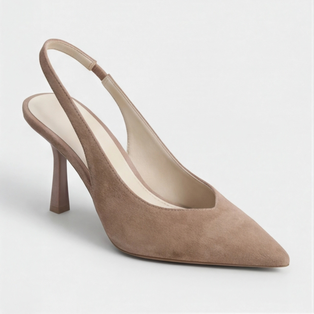 Comfortable Beige Heels for Women with Orthopedic Pointed Toe Slingback Style