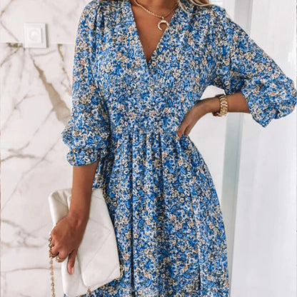 Stylish Floral Midi Dress for Women with V Neck
