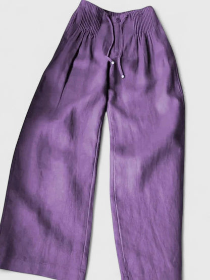 Effortless Linen Wide Leg Pants for Women with High Waist Pintuck Pleat Drawstring Casual Style