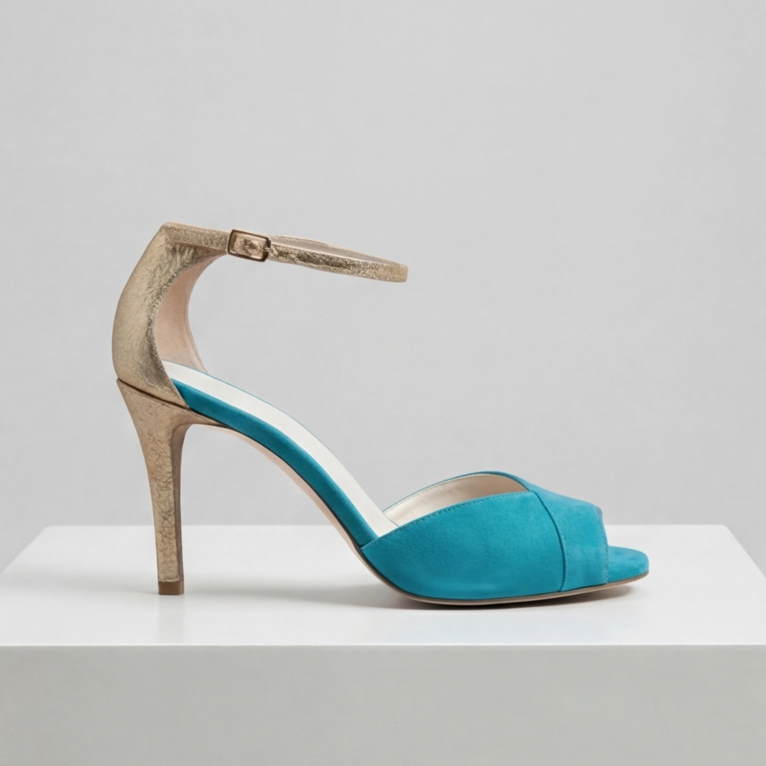 Comfortable Blue Heels for Women with Stiletto Ankle Strap Open Toe Style