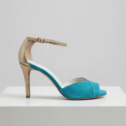Comfortable Blue Heels for Women with Stiletto Ankle Strap Open Toe Style
