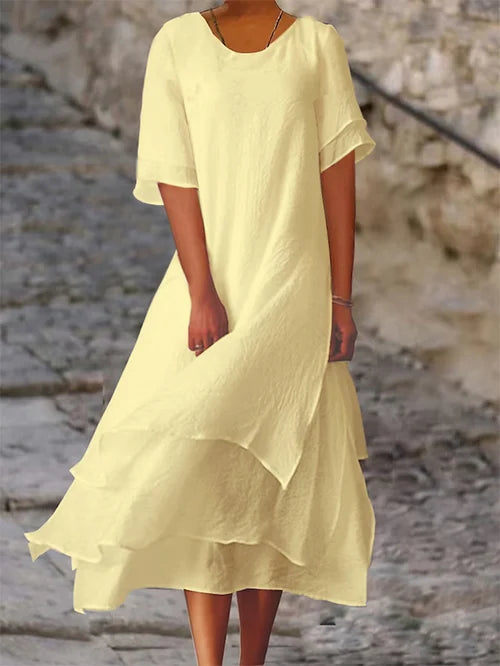 Elegant Evening Dress for Women with Round Neck Short Sleeve Formal Wedding Guest Style