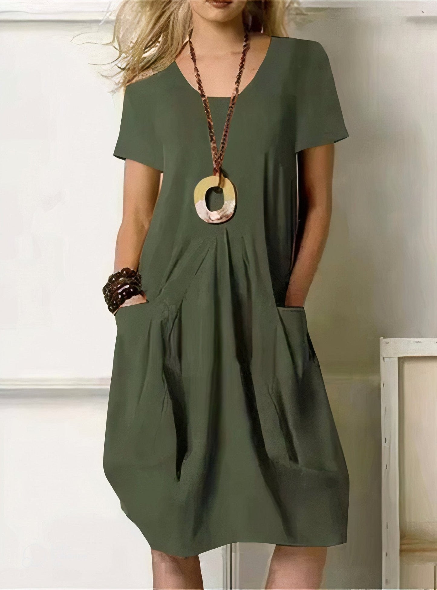 Stylish Midi Dress for Women with Round Neck