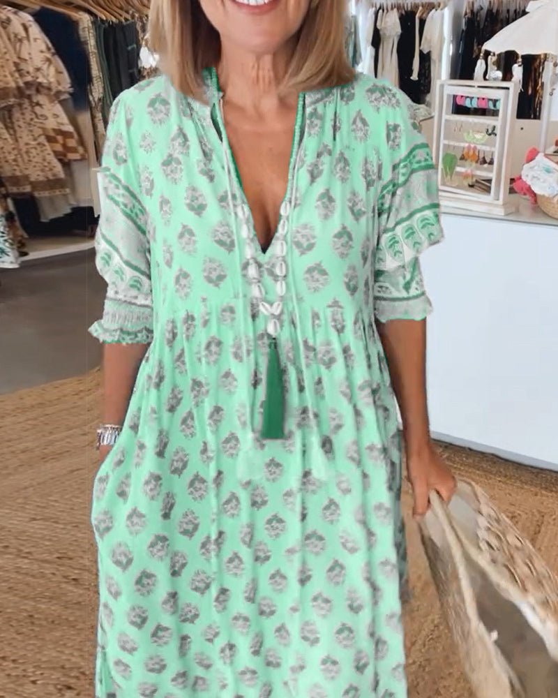 Effortless Floral Dress for Women with V Neck