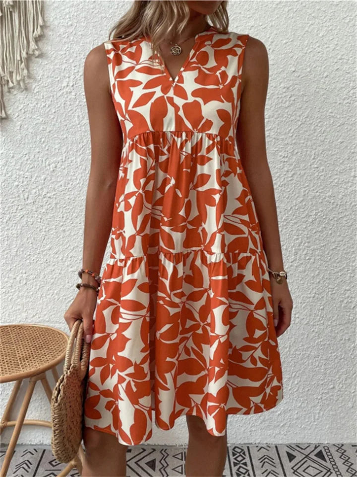 Effortless Floral Mini Dress for Women with V Neck A Line