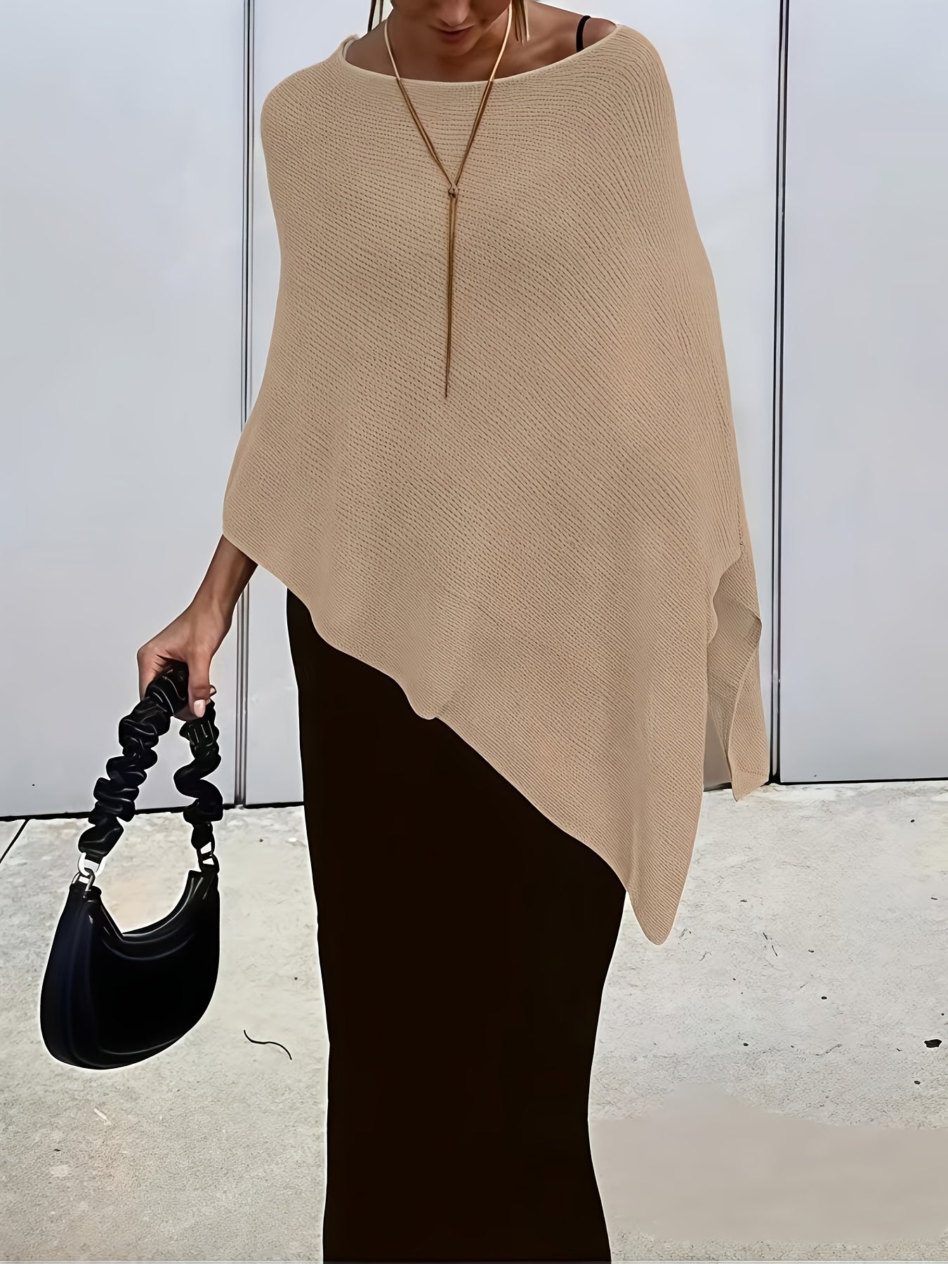 Elegant Poncho Shirts for Women with Half Zip Long Sleeve Asymmetric Hem Style