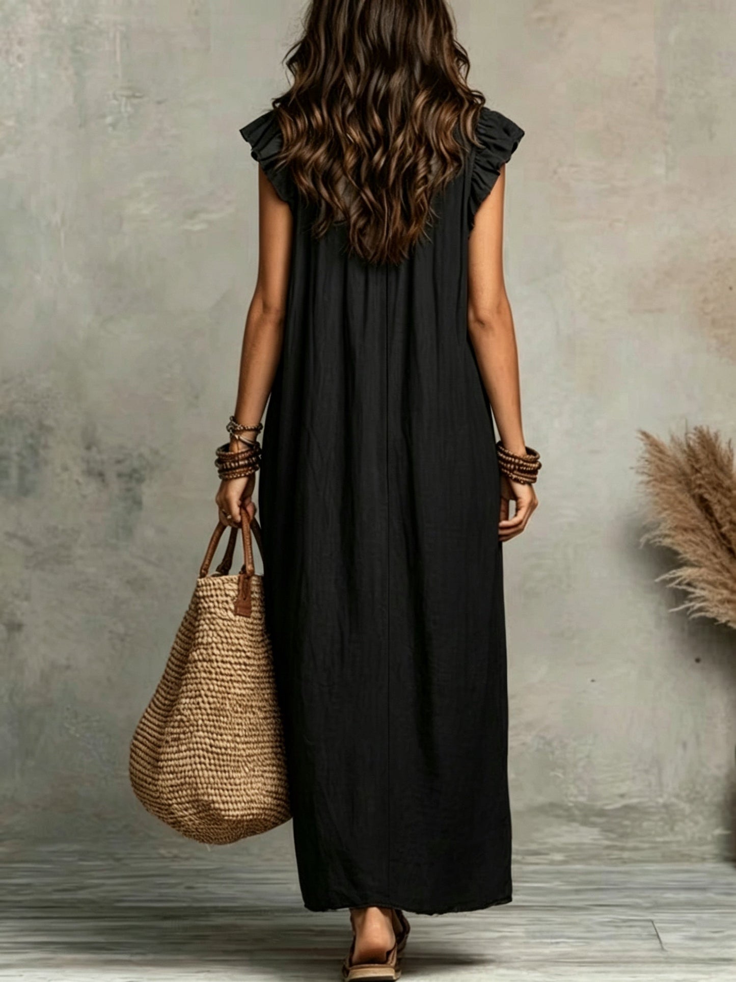 Effortless Maxi Dress for Women with V Neck Ruffled