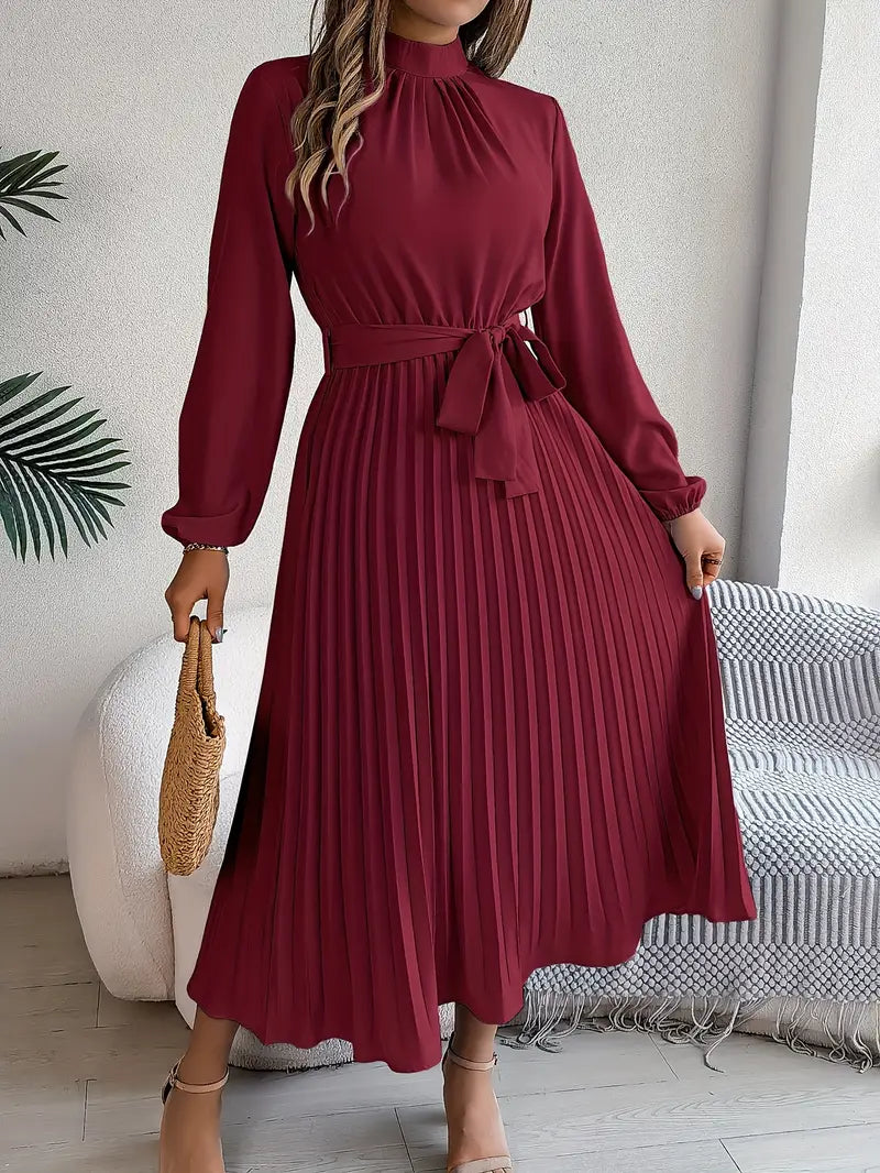 Stylish Midi Dress for Women with Long Sleeve Belted
