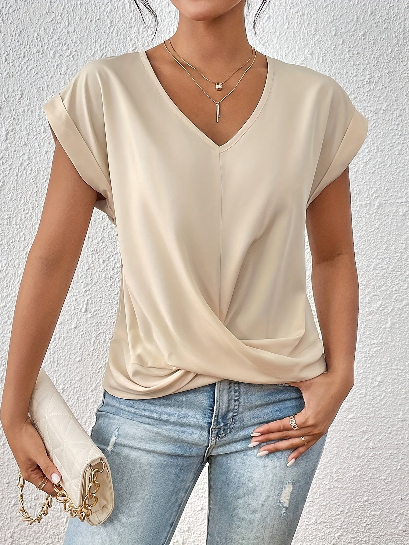 Effortless Blouse for Women with V Neck Twist Front