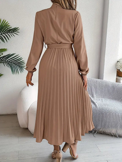 Stylish Midi Dress for Women with Long Sleeve Belted