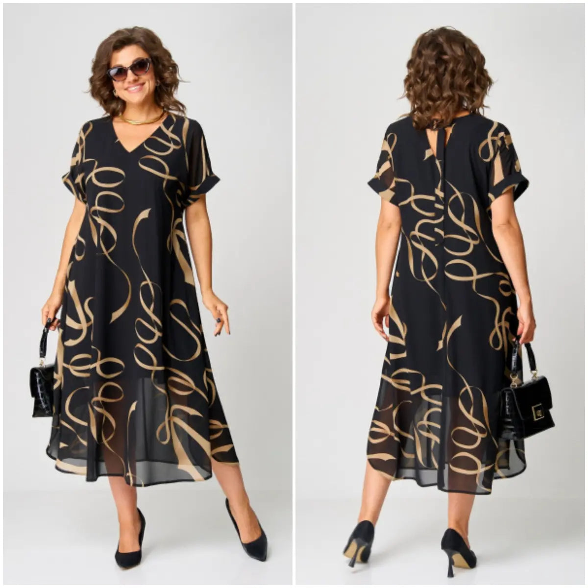 Elegant Black Evening Dress for Women with Short Sleeve Formal Wedding Guest Style
