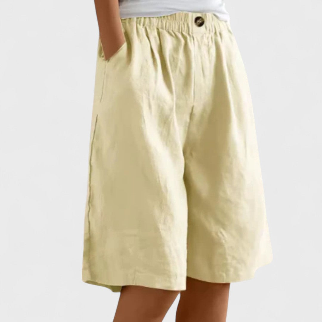 Effortless Linen Shorts for Women with High Waist Elastic Waistband Pocket Relaxed Casual Style