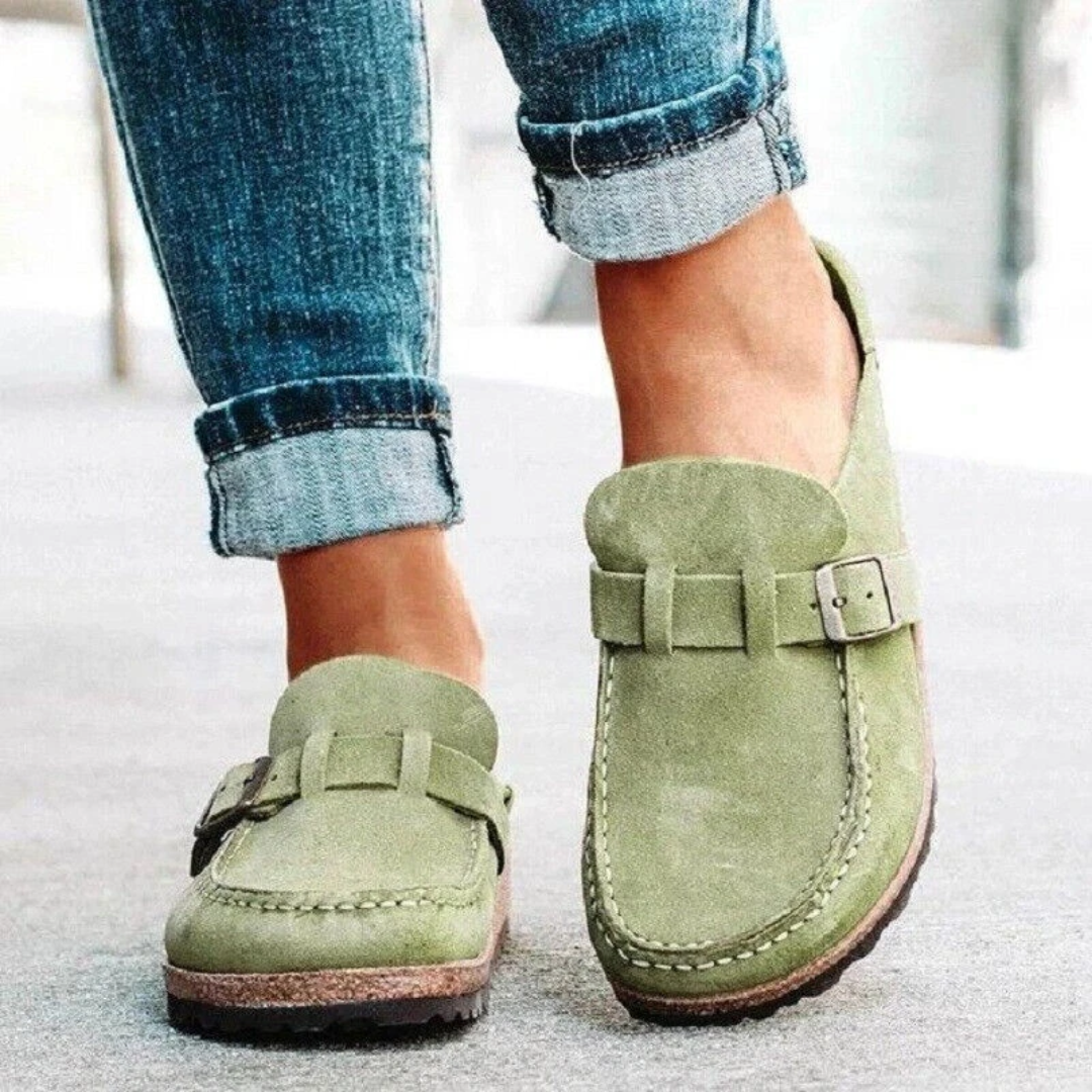 Comfortable Loafers for Women with Buckle Low Heel Slip On Style