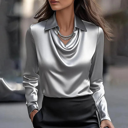 Elegant Satin Blouse for Women with Long Sleeve Draped