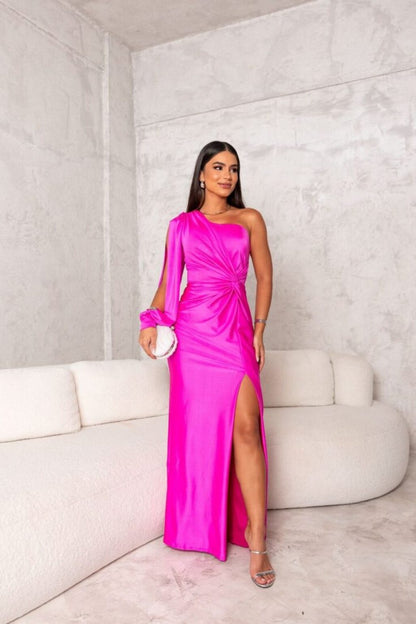 Elegant Maxi Dress for Women with One Shoulder Formal Wedding Guest Style