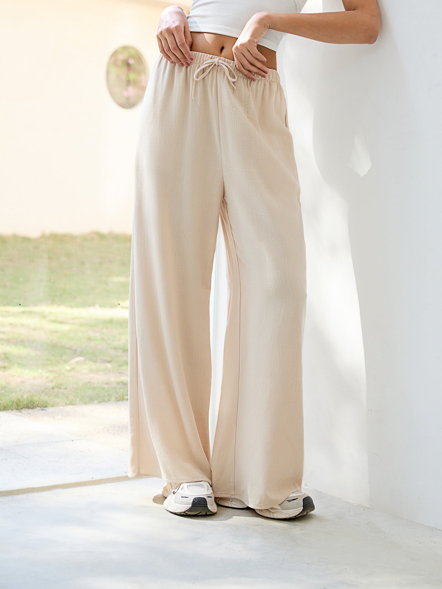 Effortless Wide Leg Pants for Women with Drawstring High Waist Relaxed Style