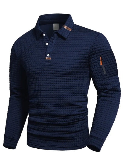 Classic Geometric Polo Shirt for Men with Long Sleeve Pocket