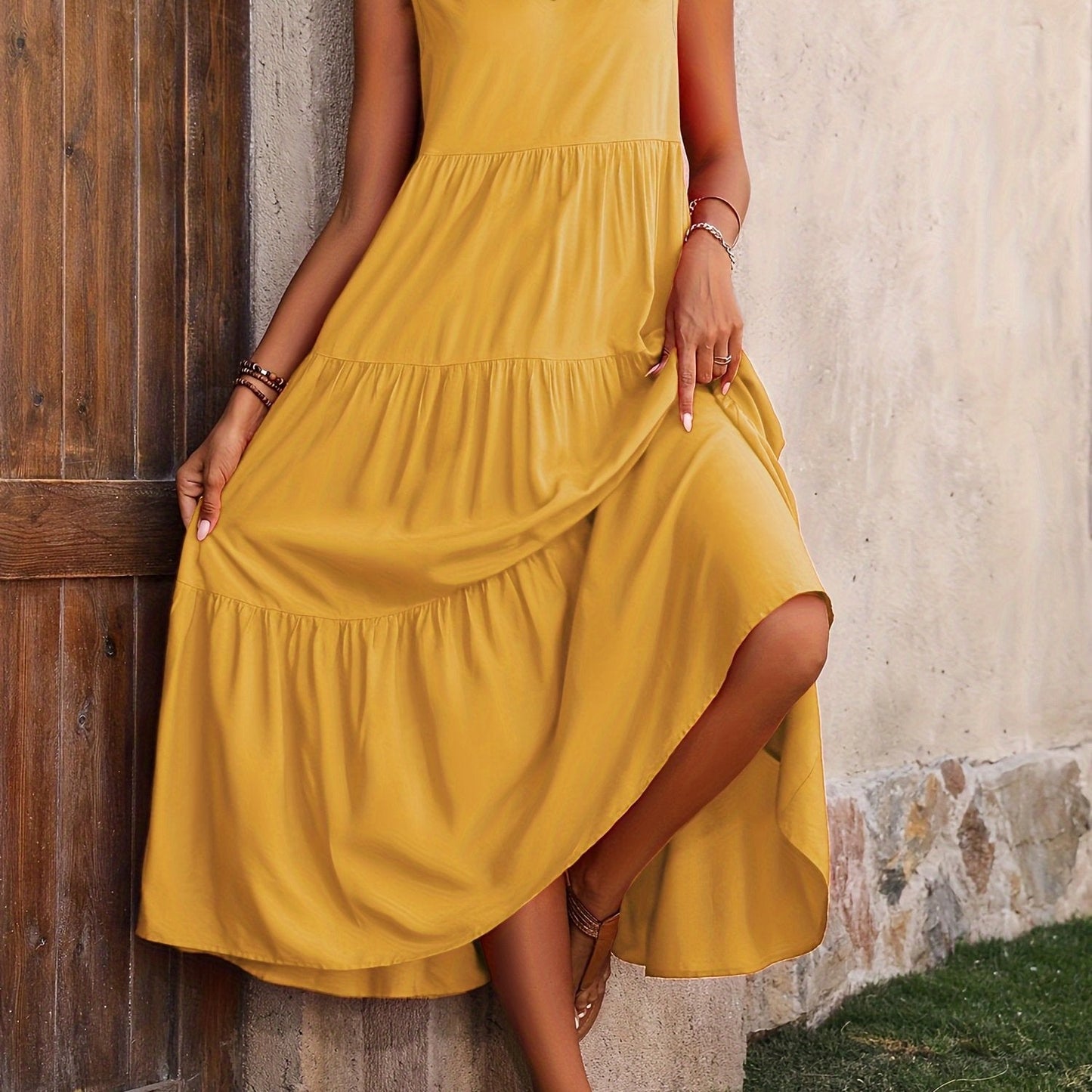 Stylish Maxi Dress for Women with V Neck Sleeveless Tiered