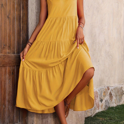 Stylish Maxi Dress for Women with V Neck Sleeveless Tiered