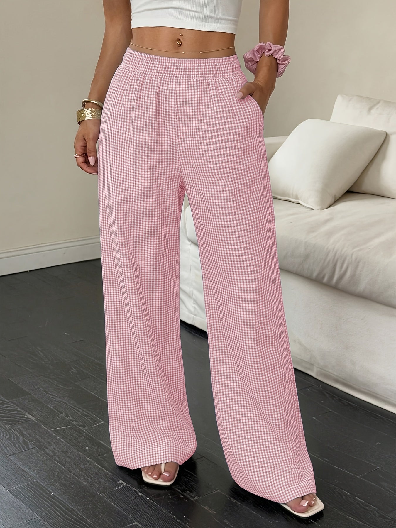 Effortless Linen Wide Leg Pants for Women with High Waist Pocket Flowing Relaxed Casual Style