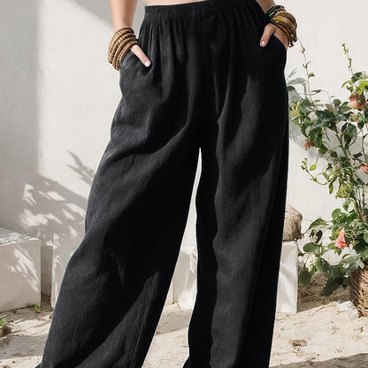 Stylish Wide Leg Linen Pants for Women with High Waist Relaxed Pocket Detail