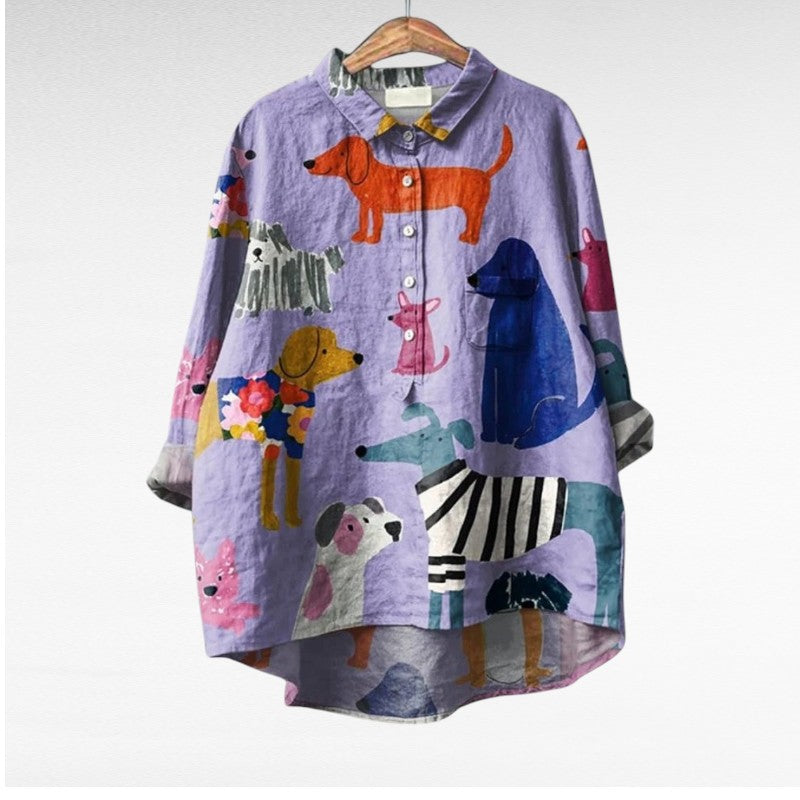 Effortless Printed Blouse for Women with Long Sleeve