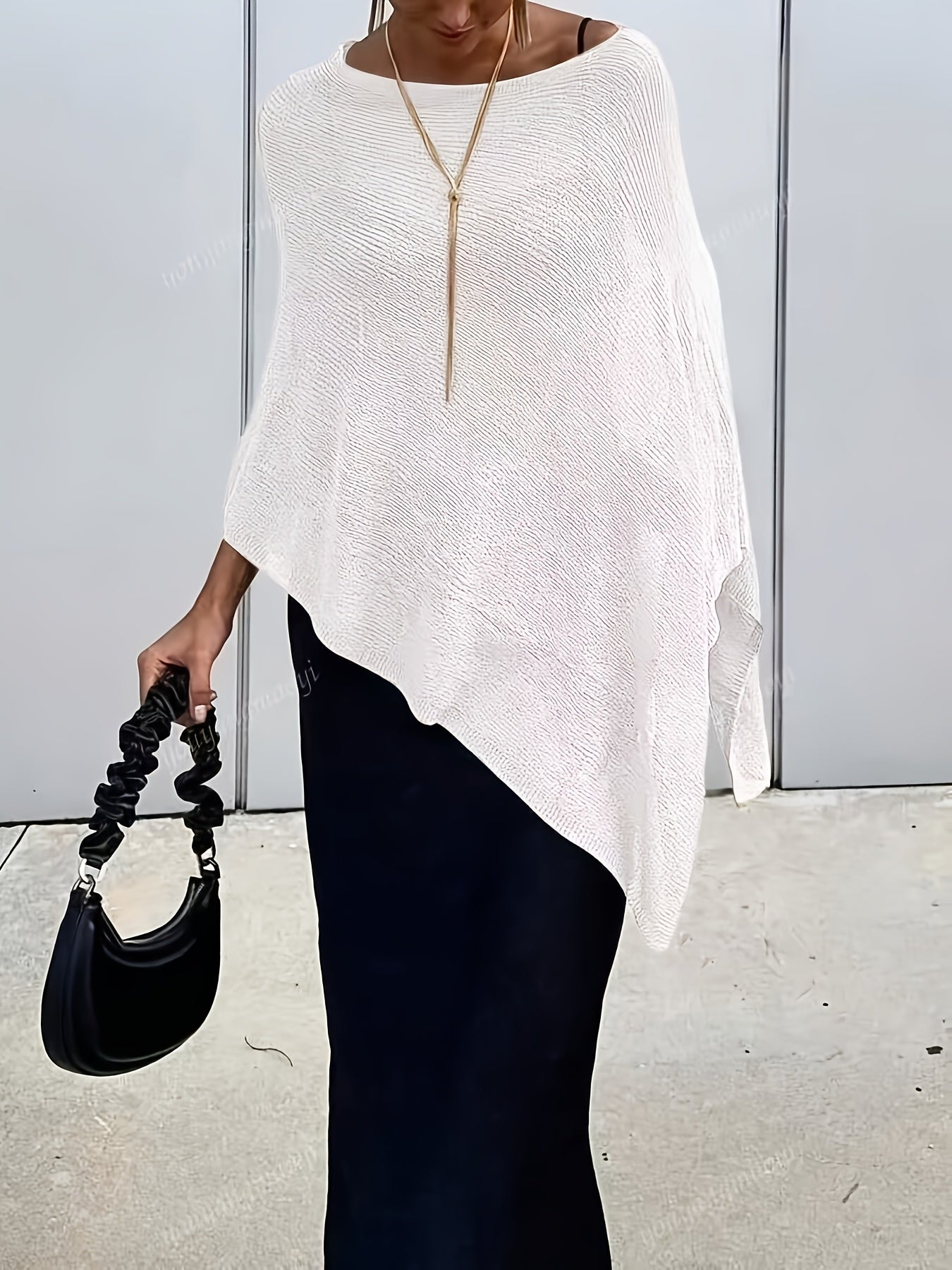 Elegant Poncho Shirts for Women with Half Zip Long Sleeve Asymmetric Hem Style