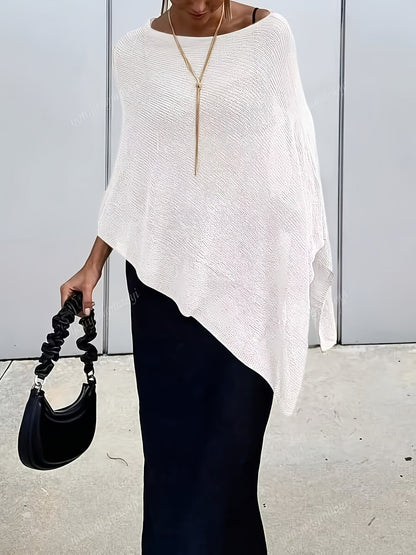 Elegant Poncho Shirts for Women with Half Zip Long Sleeve Asymmetric Hem Style