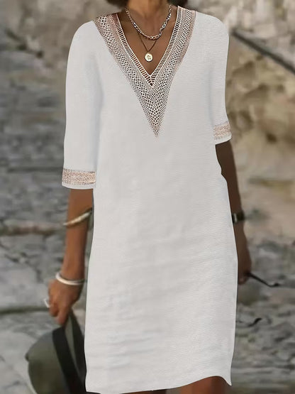 Effortless Flowy Mini Dress for Women with V Neck
