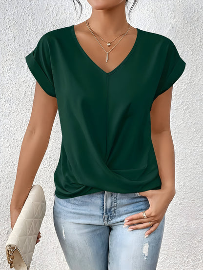 Effortless Blouse for Women with V Neck Twist Front
